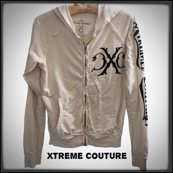 XTREME COUTURE Zip Up Hoodie Sweatshirt
Velvet Print Eagle Spellout Sleeve y2k - Picture 1 of 10